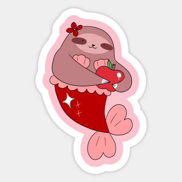 Red Apple Mermaid Sloth Sticker by saradaboru